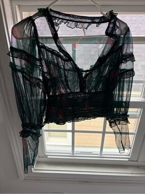 Free People green Sheer Floral Mesh Bandeau Top